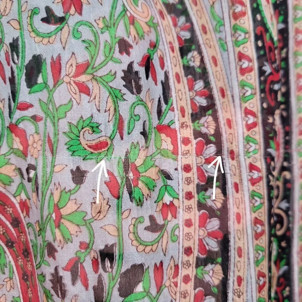 Silk Chiffon Red Green Paisley Patterned Scarf Head Wrap Belt